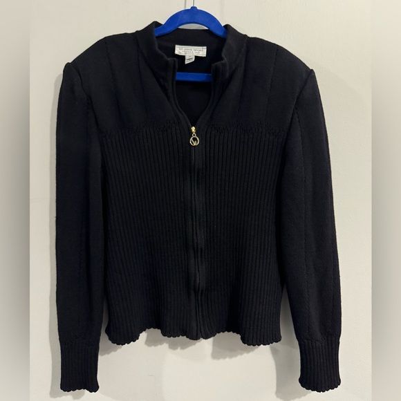 St. John Jackets & Blazers - St. John Sport by Marie Gray Black Ribbed Full Zip Sweater Womens Size M
